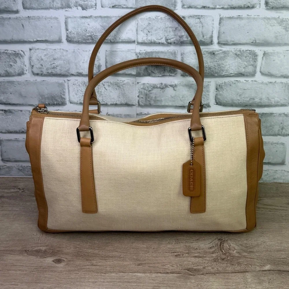 Vintage Coach Bonnies Legacy Linen Canvas Satchel Bag Camel 9435 - Picture 1 of 12